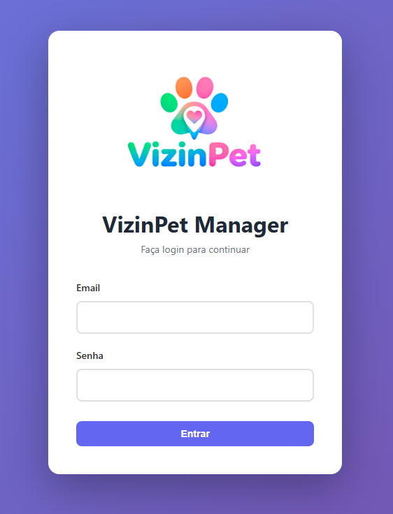 Dashboard do sistema de gestão para petshop VizinPet - Software completo para clínicas veterinárias