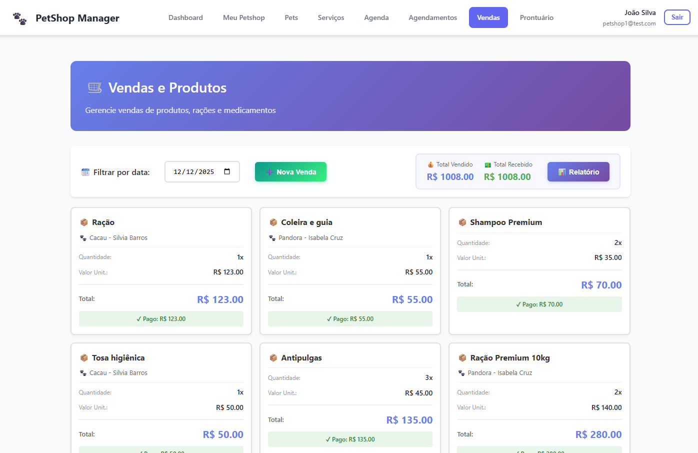Sistema de vendas para pet shop